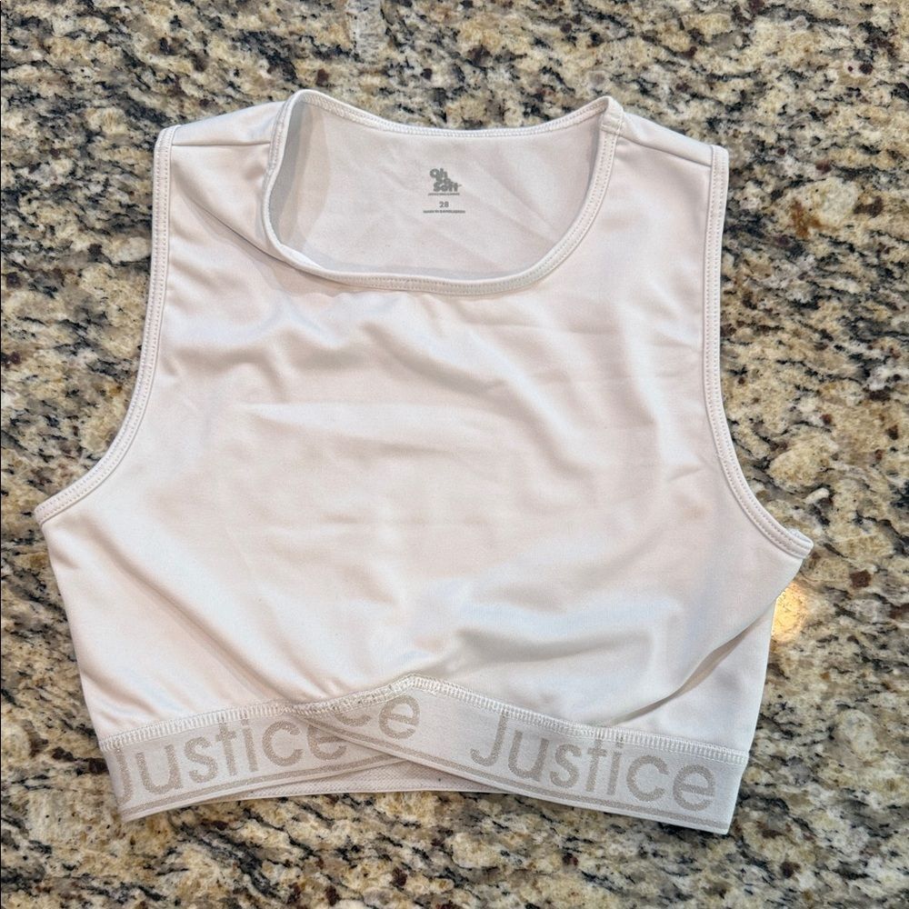 Justice White Tank Top sports bra with Logo Band size 28